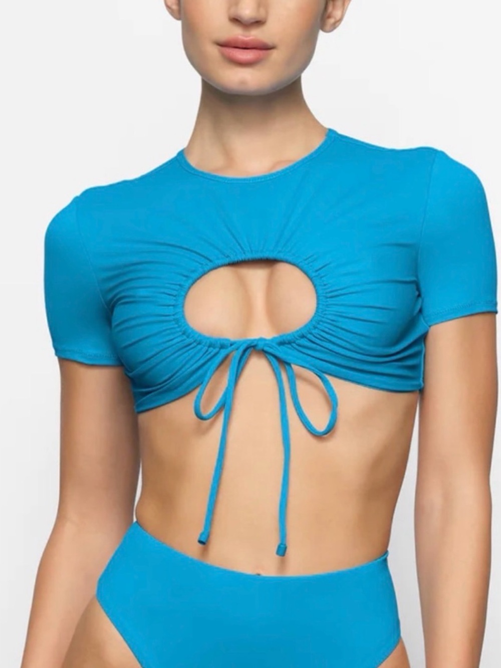 SKIMS SWIM TOP XL -  Ruched Cutout Tie-Front Crop Top - Women